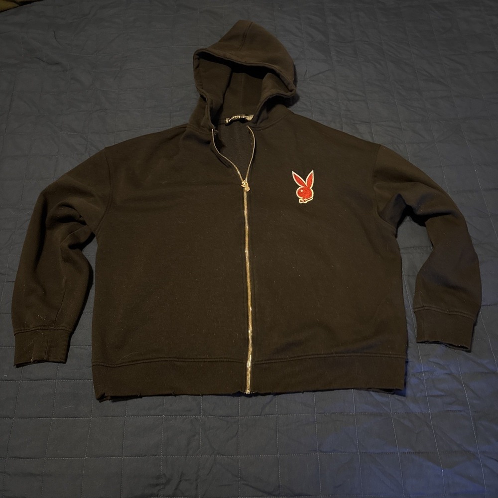 Vintage 1990 Playboy Missguided Black Zip Up Hoodie Sz US2 Good Condition